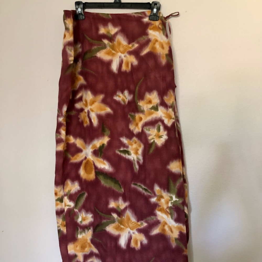 Kate Hill Burgundy and Yellow Floral Skirt